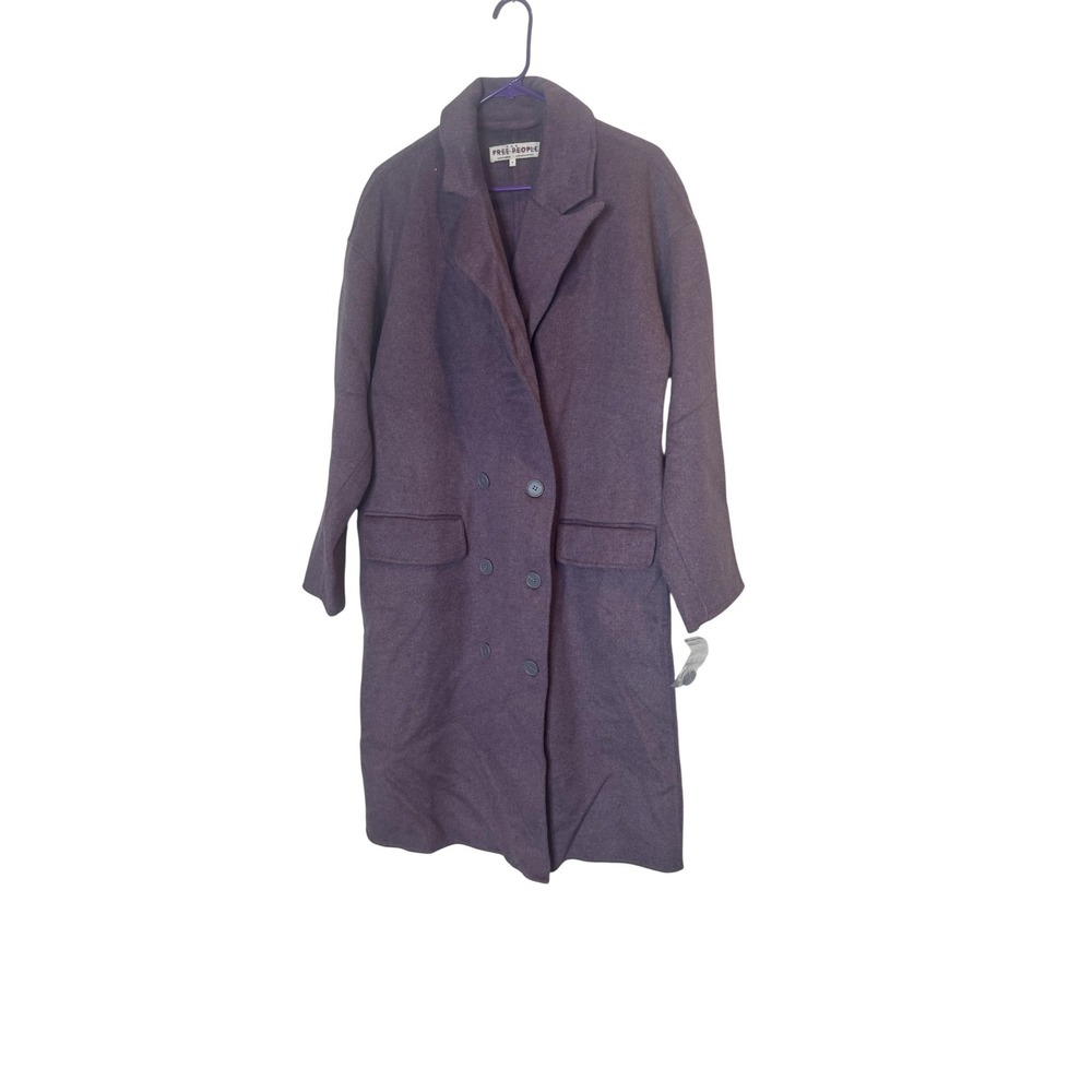 Free People Coat Womens Small Purple Plum Wool Long Double Breasted Overcoat
